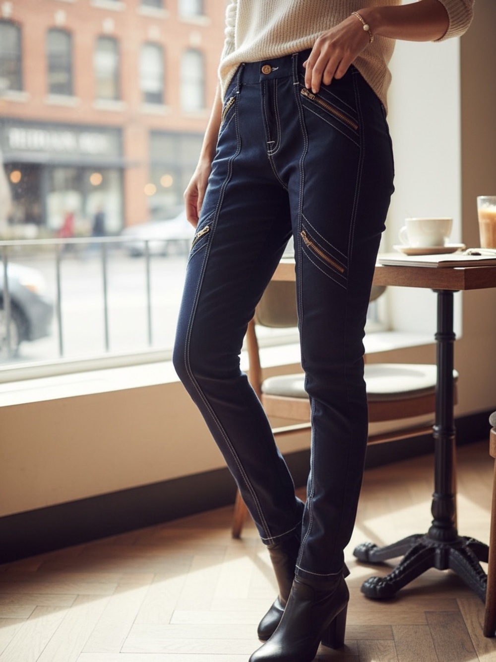 7 For All Mankind Navy Skinny Jeans with Zip-Pocket Accents